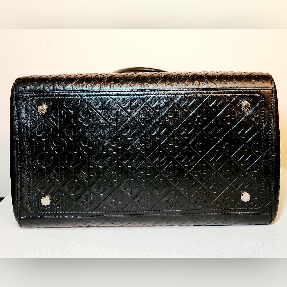 Henri bendel monogram embossed black leather top handle satchel bag - Picture 6 of 11